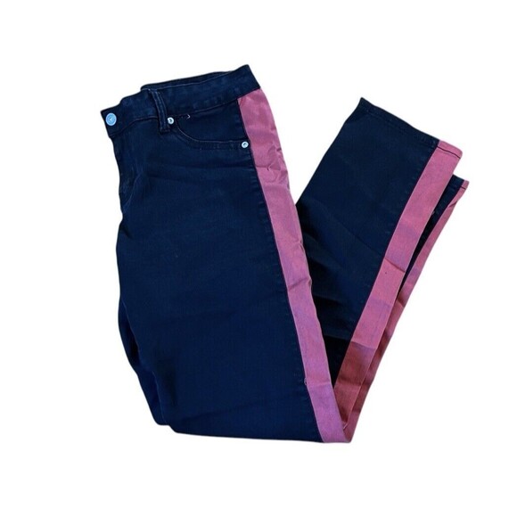 Vintage Puzzle Brand Striped Denim Blue Jeans Size 13 Stretch Waist 34”-40” - Picture 1 of 5